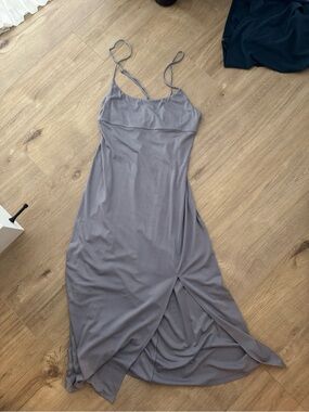 Aritzia Lilac-Grey Spaghetti-Strap Maxi Dress